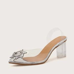 Peep Toe Jewelled Decor Chunky Heels